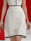 ModeParisienne® Arlanna | Elegante Abito Midi Bianco con Bordo in Tweed