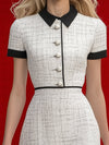 ModeParisienne® Arlanna | Chique Witte Midi Jurk met Tweed Bies