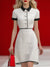 ModeParisienne® Arlanna | Elegante Abito Midi Bianco con Bordo in Tweed