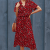 Casual Summer Wear - Bente | Tijdloze Jurk met V Hals van Ademend Materiaal met Verstelbare Taille en Korte Mouwen - Rood - S - Zarandi Amsterdam