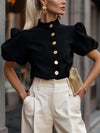 ModeParisienne® Fanaye | Elegante Blusa a Mezza Altezza con Collo a Bolle e Maniche Corte