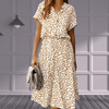 Casual Summer Wear - Bente | Tijdloze Jurk met V Hals van Ademend Materiaal met Verstelbare Taille en Korte Mouwen - Beige - S - Zarandi Amsterdam
