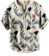 Koi Vis Kunst Linnen Shirt voor Mannen - Ranidelo | Koi Vis Kunst Linnen Shirt voor Mannen - Beige - S - Zarandi Amsterdam