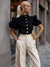 ModeParisienne® Fanaye | Elegante Blusa a Mezza Altezza con Collo a Bolle e Maniche Corte