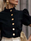 ModeParisienne® Fanaye | Elegante Blusa a Mezza Altezza con Collo a Bolle e Maniche Corte