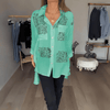 Handgeschreven Print Overhemd met Knopen - ModeParisienne® Lorenza | Handgeschreven Print Overhemd met Knopen - Groen - S - Zarandi Amsterdam