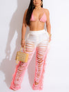 Gradient Franje Haltertop & Broek Set - ModeParisienne® Jalleny | Gradient Franje Haltertop & Broek Set - Roze - S - Zarandi Amsterdam