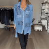 Handgeschreven Print Overhemd met Knopen - ModeParisienne® Lorenza | Handgeschreven Print Overhemd met Knopen - Blauw - S - Zarandi Amsterdam