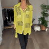 Handgeschreven Print Overhemd met Knopen - ModeParisienne® Lorenza | Handgeschreven Print Overhemd met Knopen - Geel - S - Zarandi Amsterdam