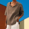 Dames Tops - Alita | Casual witte damesblouse van ademend katoen met losse pasvorm en korte mouwen - Khaki - S - Zarandi Amsterdam