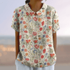 casual summer wear - Aurelia | Lichtgewicht Geprinte Zomerblouse met Kraag en Korte Mouwen - Roze - S - Zarandi Amsterdam