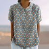 casual summer wear - Aurelia | Lichtgewicht Geprinte Zomerblouse met Kraag en Korte Mouwen - Grijs - S - Zarandi Amsterdam