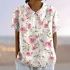 casual summer wear - Aurelia | Lichtgewicht Geprinte Zomerblouse met Kraag en Korte Mouwen - Roze - S - Zarandi Amsterdam