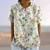 casual summer wear - Aurelia | Lichtgewicht Geprinte Zomerblouse met Kraag en Korte Mouwen - Wit - S - Zarandi Amsterdam