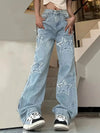 Pants - Hoge taille baggy jeans voor dames met wijde pijpen en sterrenmotief - S - Zarandi Amsterdam