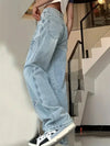 Pants - Hoge taille baggy jeans voor dames met wijde pijpen en sterrenmotief - S - Zarandi Amsterdam