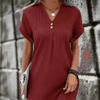 Dresses - Benilda | Vrouwelijke Midi Jurk met Elegante Halslijn – Voor Dag en Avond - Rood - S - Zarandi Amsterdam