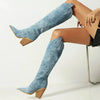 Women's Winter Boots - Blauwe Kunstleren Cowboy Overknee Laarzen met Elegante Hak - 35 - Zarandi Amsterdam