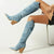 Women's Winter Boots - Blauwe Kunstleren Cowboy Overknee Laarzen met Elegante Hak - 35 - Zarandi Amsterdam