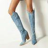 Women's Winter Boots - Blauwe Kunstleren Cowboy Overknee Laarzen met Elegante Hak - 35 - Zarandi Amsterdam