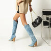 Women's Winter Boots - Blauwe Kunstleren Cowboy Overknee Laarzen met Elegante Hak - 35 - Zarandi Amsterdam