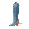 Women's Winter Boots - Blauwe Kunstleren Cowboy Overknee Laarzen met Elegante Hak - 35 - Zarandi Amsterdam