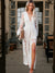 Women's Dress - Bloemen kanten cocktailjurk met lange mouwen en elegante zijsplitsing - Wit - S - Zarandi Amsterdam