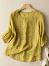 Women's Blouse - Blouse, geborduurd, 3/4 mouw | flatterende pasvorm - Geel - L - Zarandi Amsterdam