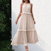 Women Trendy Outfit - Bryana | Elegante lange maxi jurk van lichtgewicht stof met halterhalslijn, ruffles en vrouwelijke pasvorm voor zomerdagen - Beige - S - Zarandi Amsterdam