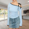 Dames Tops - Caledonia | Luchtige Top voor Dames met Uniek Asymmetrisch Ontwerp en Zachte Textuur - Lichtblauw - S - Zarandi Amsterdam