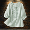 Tops - Callidora | Stijlvolle Geborduurde Bloemenblouse van Ademend Katoen - Licht Groen - S - Zarandi Amsterdam