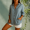Blouses - Casual blouse met lange mouwen van ademende katoen - linnenstof - Blauw - S - Zarandi Amsterdam