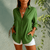 Blouses - Casual blouse met lange mouwen van ademende katoen - linnenstof - Groen - S - Zarandi Amsterdam