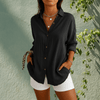 Blouses - Casual blouse met lange mouwen van ademende katoen - linnenstof - Zwart - S - Zarandi Amsterdam