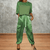 casual summer wear - Celestina | Satijnen Zomer Set met Lange Mouwen en Broek, Comfortabele Pasvorm - Groen - S - Zarandi Amsterdam