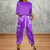 casual summer wear - Celestina | Satijnen Zomer Set met Lange Mouwen en Broek, Comfortabele Pasvorm - Paars - S - Zarandi Amsterdam