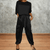 casual summer wear - Celestina | Satijnen Zomer Set met Lange Mouwen en Broek, Comfortabele Pasvorm - Zwart - S - Zarandi Amsterdam