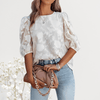 Dames Tops - Chiffon Blouse met Puff Sleeves voor Tijdloze Elegantie - Wit - S - Zarandi Amsterdam