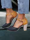Women's Shoes - Chunky Hoge Hak T - Strap Sandalen met Verstelbare Gespsluiting - Zwart - 35 - Zarandi Amsterdam