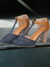 Women's Shoes - Chunky Hoge Hak T - Strap Sandalen met Verstelbare Gespsluiting - Zwart - 35 - Zarandi Amsterdam