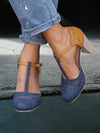 Women's Shoes - Chunky Hoge Hak T - Strap Sandalen met Verstelbare Gespsluiting - Blauw - 35 - Zarandi Amsterdam