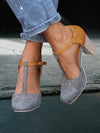 Women's Shoes - Chunky Hoge Hak T - Strap Sandalen met Verstelbare Gespsluiting - Grijs - 35 - Zarandi Amsterdam