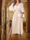 women's Dress - Cocktailjurk met V - hals en 3/4 vleermuismouwen, flatterende pasvorm - Champagne - S - Zarandi Amsterdam