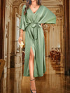 women's Dress - Cocktailjurk met V - hals en 3/4 vleermuismouwen, flatterende pasvorm - Groente - S - Zarandi Amsterdam