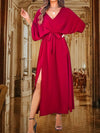 women's Dress - Cocktailjurk met V - hals en 3/4 vleermuismouwen, flatterende pasvorm - Rood - S - Zarandi Amsterdam