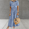 Jurken - Comfortabele jurk met klassieke look – knopen en los silhouet - Lichtblauw - S - Zarandi Amsterdam