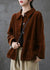 Winter Coat - Corduroy jas voor dames | Lange mouwen met zakken - Donkerbruin - S - Zarandi Amsterdam