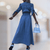 Women Trendy Outfit - Cristine | Sexy lange denim maxi jurk met split en V - hals voor dames - S - Zarandi Amsterdam
