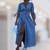 Women Trendy Outfit - Cristine | Sexy lange denim maxi jurk met split en V - hals voor dames - S - Zarandi Amsterdam