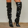 Women's Winter Boots - Luxe Kunstleren Overknee Laarzen met Hak en Spitse Neus - Zwart - 35 - Zarandi Amsterdam